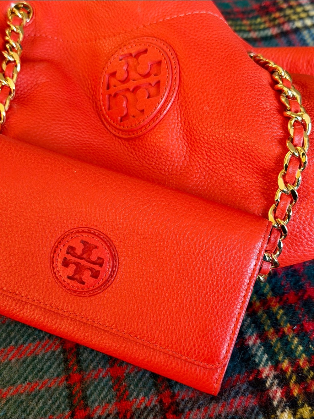 Tory Burch Orange Thea Slouchy Chain Tote  with Matching Wallet